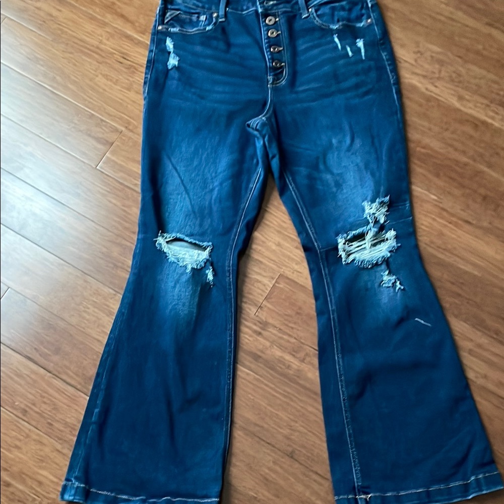 Maurices Blue Flare Wide Leg Jeans Distressed